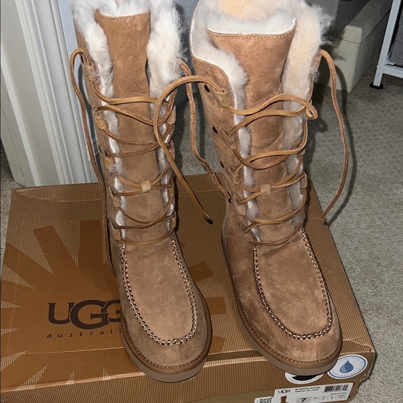 UGG Tan Suede Lace-Up Boots - Picture 5 of 6
